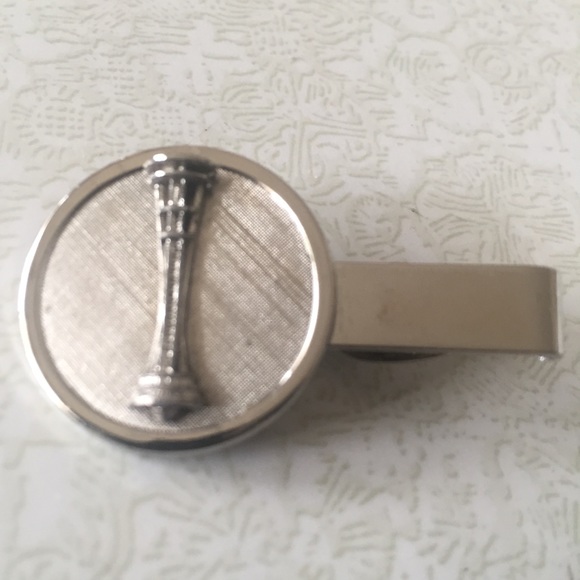 Tie Clip and Cuff Links Set Vintage Brushed Silver Tone - Picture 5 of 10